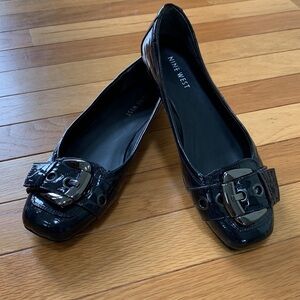 Nine West Black Faux Patent Leather Buckled Flats